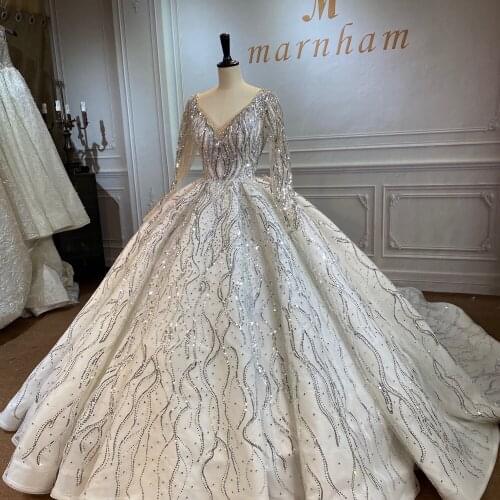 Marnham Spring Bride Gown White Bridal Wedding Dress Long Train Pearls And Beads With Diamonds Real Work Photo