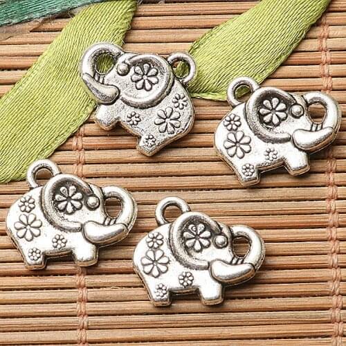 10pcs dark silver color 2sided flowers elephant design charms EF2683