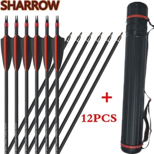 12pcs 30" Archery Carbon Arrows SP400 Explosion Proof Ring Nocks With Replace Broadheads Outdoor Practice Shooting Accessories