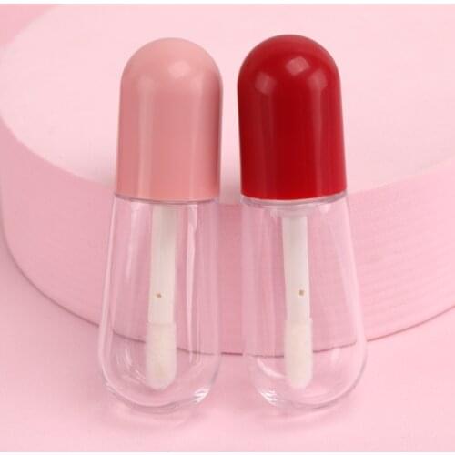 4ML Mini Cute Portable Capsule Flat Lipstick Tube Pink Cap Lip Gloss Tube With Wands DIY Cosmetic Containers