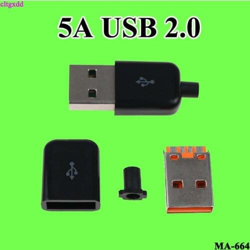 4pcs DIY 5A USB 2.0 Connector Plug A Type Male 4 Pin Assembly Adapter Socket Solder Type Black White Shell For Data Connection