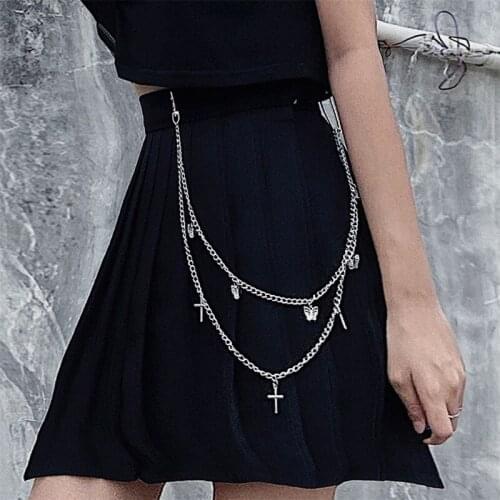 2020 Punk Double Layer Pants Chain For Women Men Trendy Hip hop Geometric Butterfly Cross Pendant Waist Hanging Keychain Jewelry