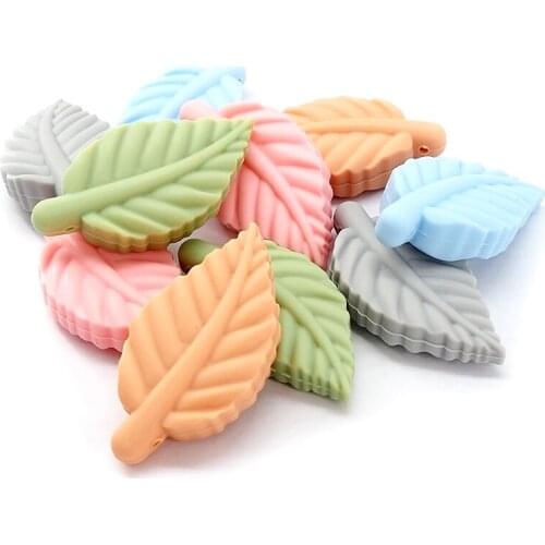 Chenkai 5PCS Silicone Leaf Shaped Teether Beads Baby Chewable Pacifier BPA Free For DIY Infant Chew Dummy Clip Chain Accessories