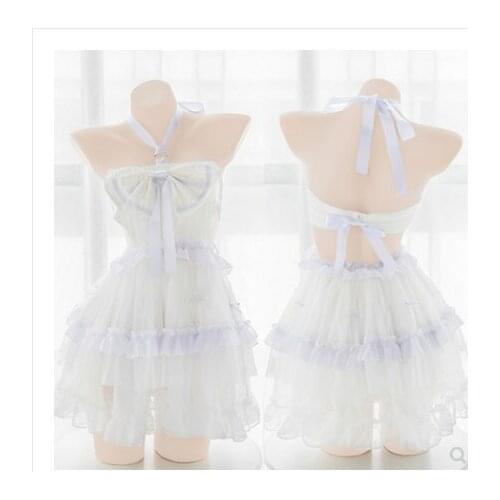 Angel Suspender Dress Lovely Bow Ribbon Cake Long Dress Sweet Sexy Lolita Girl Bandage Sleepwear Set