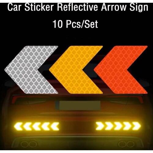 10 Pcs/set Car Sticker Reflective Arrow Sign Tape Warning Safety Sticker For Car Bumper Trunk Reflector Hazard Tape Car Styling