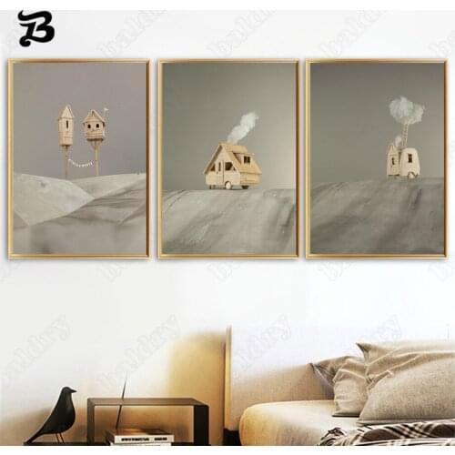 Canvas Painting Wall Art Surrealism Log Cabin Home Decoration Modern Posters and Prints Wall Pictures for Living Room Wall Decor