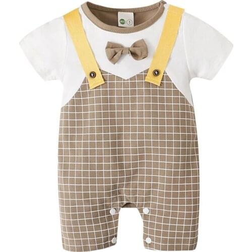 Pudcoco Rompers 0-24 Months Plaid Patchwork Baby Boys Toddler Newborn Kids Button Bow Jumpsuit Playsuit Leotard Trousers