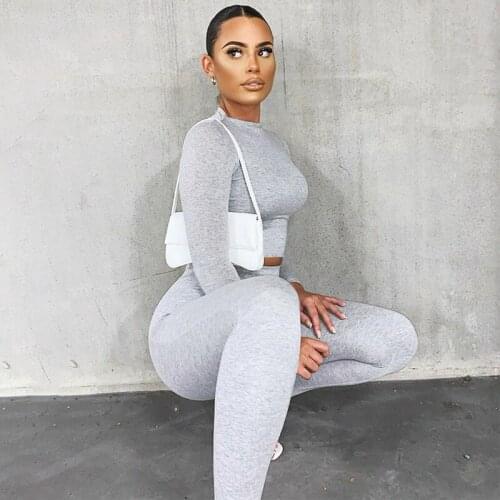 2 Piece Sets Sport Suit ​Women Long Sleeve Crop Tops High Waist Leggings Pants Workout Seamless Clothes Tracksuit