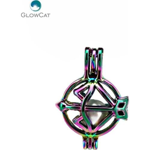 C496 5pcs/lot Rainbow Color 26mm Round Tools Arrow Cage Pendant Pearl Locket Fairytale Party Essential Oil Diffuser