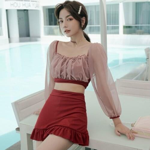 Swimming Suit For Women Swimsuit Female Separate Girls Bikini Trendy Two Badpak Swimwear Teens Korean 2021 Style Long Sleeve