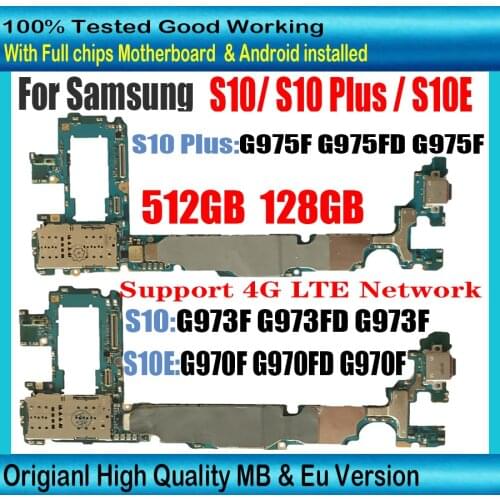 512GB Eu Version Logic board For Samsung Galaxy S10 Plus G975F G975FD G975U S10 G973F G973U G973FD S10E G970F G970U Motherboard