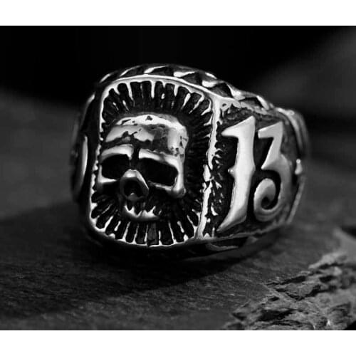 Punk Rock Fashion 13 Letter Skull Ring Man Style Stainless Steel Rings For women Retro Wedding Custom Jewelry Lucky Anel OSR903