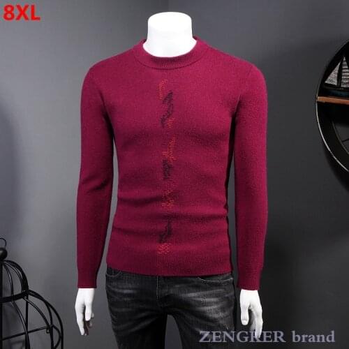 Winter big size warm sweater mens new mens youth mens fashion casual round neck pullover black knitted sweater 8XL 7XL 6XL