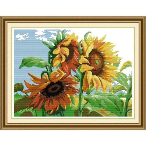 Sunflowers In Wind Counted Cross Stitch Kit Embroidery Needlework Stamped Flower Patterns Thread 11CT 14CT Printed Handmade Set