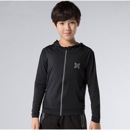 New Compression Boys Running Jacket Quick Dry Hooded Sport Soccer Training Jacket Kids Football Basketball Gym Jacket Reflective