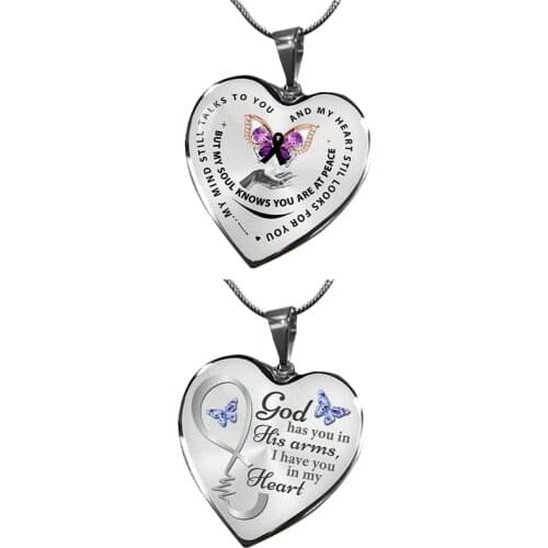 Heart Shape Butterfly Necklace Heart Pendant Chain Memorial Necklace Festival Birthday Party Jewelry Gift For Friend Accessories