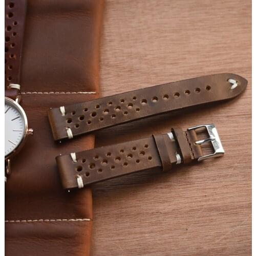 Hand Made Retro Leather Watch Band Hand-Stitched Perforated Suede Calfskin Watch Strap Bracelet 18mm 20mm 22mm