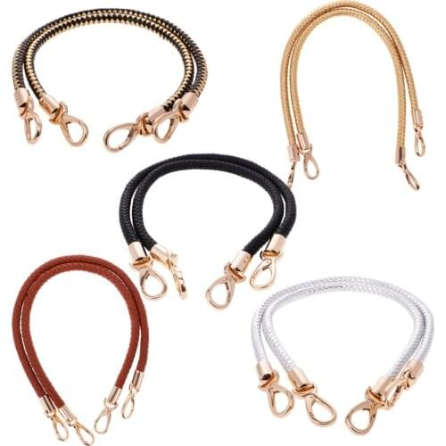 2pcs High Quality PU Leather Handbag Handles Handmade Alloy Metal Bag DIY Accessories Braided Rope Bag Shoulder Bag Strap KZ0346