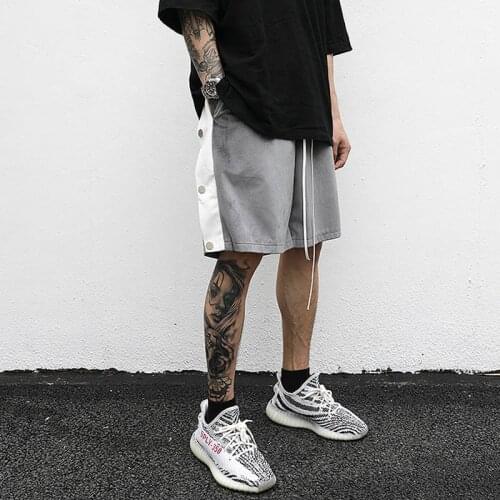 Button Striped Pockets Fleece Casual Mens Harajuku Drawstring Loose Summer Track Shorts Oversize Hip Hop Five Point Pants
