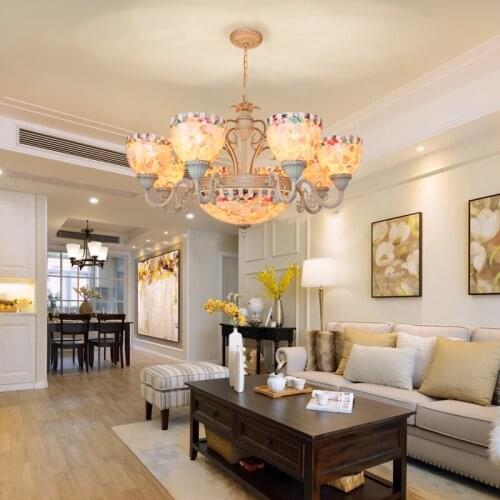 Mediterranean Pastoral Living Room Chandelier European Bedroom Restaurant Iron Art Air Chandeliers Creative Art Shell Lamps