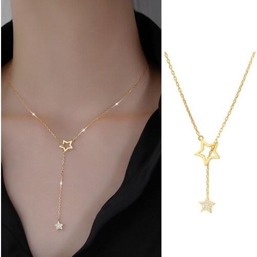 Temperament Stars Pendant Necklaces For Women Girls Elegant Trendy Style Hollow Star Tassel Chain Necklace Fashion Jewelry Gifts