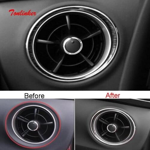 Tonlinker Interior Dashoboard Outlet Cover Stickers for Toyota Corolla 2017-19 Car Styling 2 PCS Stainless steel Cover stickers