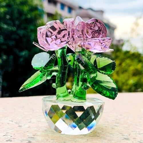 Three Flower Crystal Glass Furnishings Creative Car Home Office Accessories Small Furnishings Creative Fun Valentines Day Gift