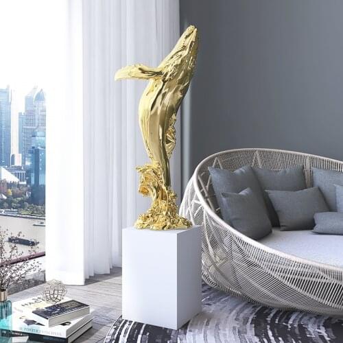 Gold Whale Ornaments Jumping Out Of The Sea Decoration Home Large Floor To Ceiling Marine Life Sculpture Office Hotel Exhibition