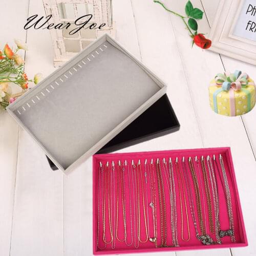 Free Shipping 35*24*3CM Necklace Chain Display Velvet Stand Holder Jewelry Storage Travel Wood Tray Carrying Flat Rack Organizer