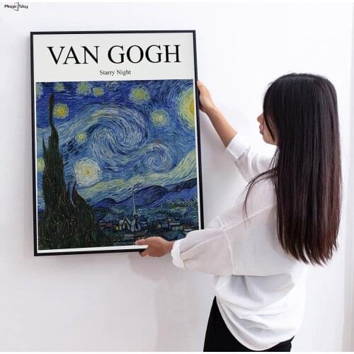 Starry Night Van Gogh Aesthetic Decor Poster Vintage Retro Canvas Painting Wall Art Bedroom Decoration Paintings For Living Room
