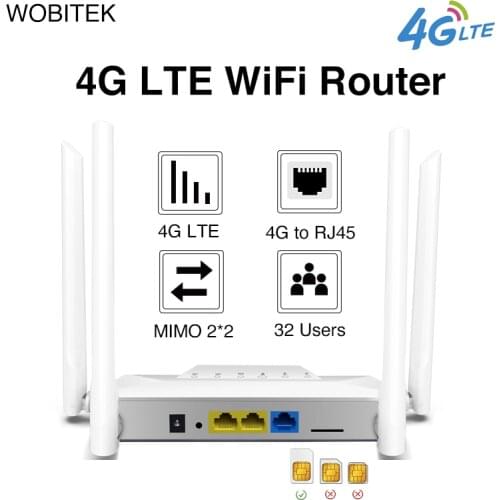 WOBITEK Unlocked 4G LTE Cat4 Router Wifi CPE Hotspot LAN Ethernet Modem With Sim Card Slot 300mbps Wireless External Antenna