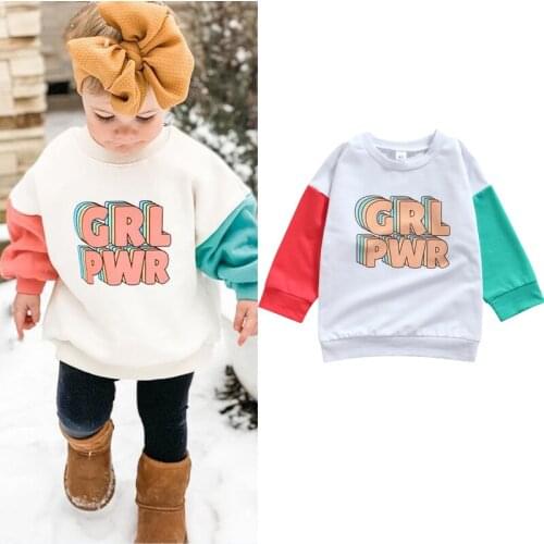 1-6Y Autumn Causal Kids Girls Sweatshirt Simple Outwear Letter Printed Loose Patchwork Long Sleeve Pullover Tops