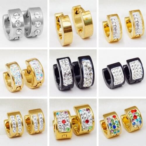 28 Pairs Hiphop Punk Stainless Steel Circle Earrings for Women and Girls Small Rhinestone Hoop Earrings Fashion Jewelry 2020 New