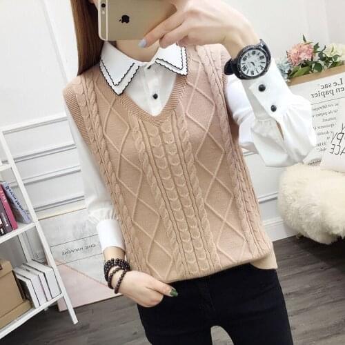 2021 Spring Autumn Woman Sweater Vests Female V-neck All-match Retro Classic Casual Oversize Vest Ladies Streetwear Sweater Q32