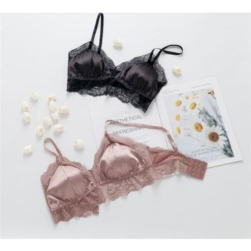 Birdsky, 1PC Women silk bra brassiere lace thin breast top detachable pad wire rimless no formaldehyde, 100% mulberry silk.OR-76