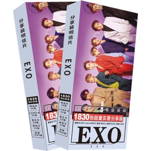 2 Sets EXO China Male Singer Group Picture Photo Sticker Postcard Box Set Birthday Christmas Gift