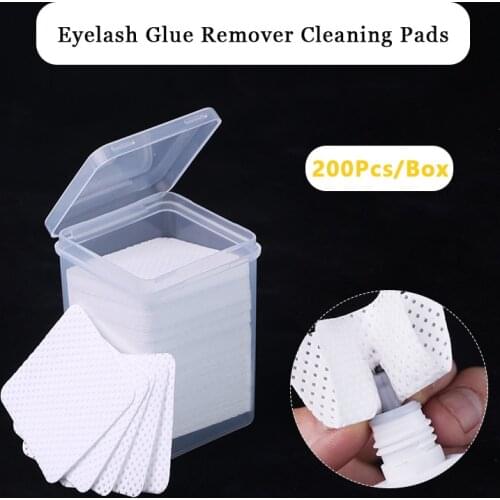 200Pcs/Box Eyelash Glue Remover Cleaning Pads Wipe Lint-Free Paper Cotton Wipes Patches Makeup Cosmetic Cleaning Tools