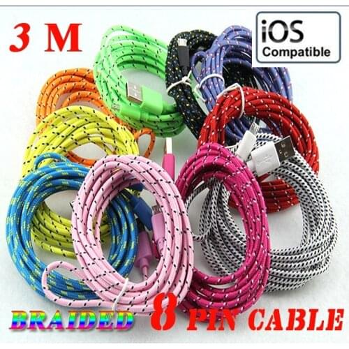 300pcs/lot 1M 2M 3M long Round Fabric Braided Rope 8pin Usb Charger Sync Data Phone Cable for iPhone XS Max XR X 8 7 6 for Ipad