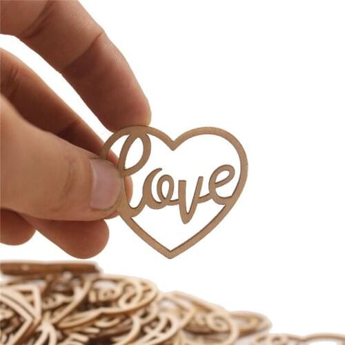 50pcs/pack Love Heart Pattern Wooden Scrapbooking Painting Collection Craft Handmade DIY Accessory Home Decoration
