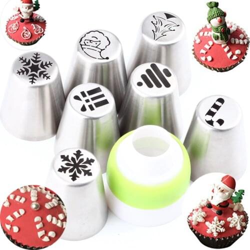 8Pcs Stainless steel Icing Christmas Piping Tips Pastry Russian NozzlesCake Cookie Decoration Pastry Baking Confectionery Tools