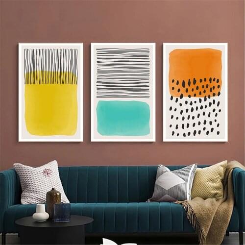 Abstract Geometric Line Canvas Painting Colorful Red Blue Yellow Orange Poster Modern Wall Art Print Nordic Living Room Decor