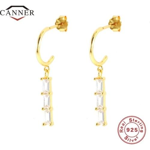 CANNER Rectangular Zircon 925 Sterling Silver Pendant Drop Earrings for Women Gifts Jewelry Silver 925 Piercing Earings Earring
