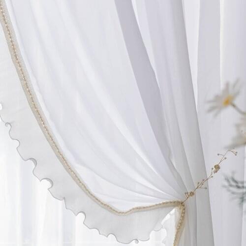 French style white curtain tulle romantic bead curtain yarn for curtain living room bedroom balcony yarn Nordic custom curtains