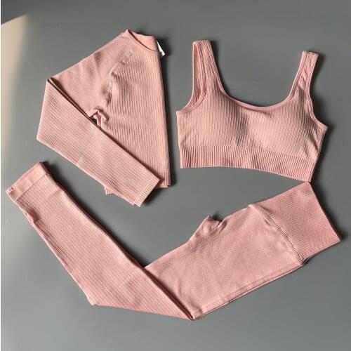 Seamless 2Pcs Sports Yoga Set Women Tracksuit Athletic High Waist Leggings Outfit Workout Sportswear Sports Bra