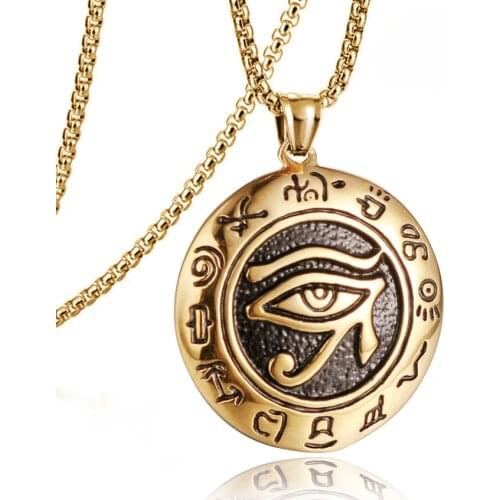 Boho Punk Egyptian Eye of Ra Horus Pendant Necklace Viking Stainless Steel Horus Eye Chain Necklaces for Women Men Jewelry