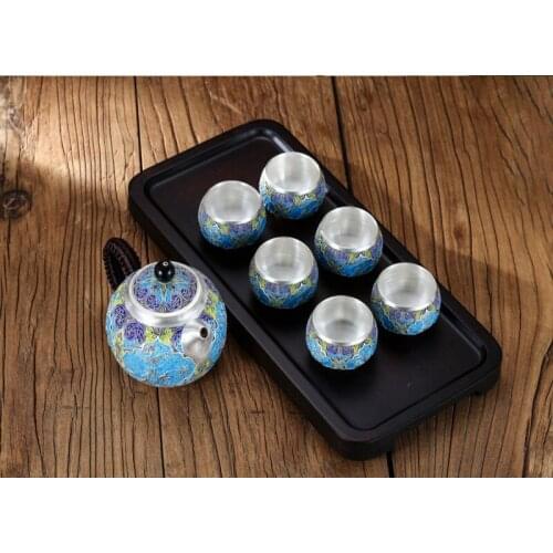 Silver pot 999 sterling silver handmade tea set Japanese retro teapot kettle home tea ceremony Kungfu tea set 190ml