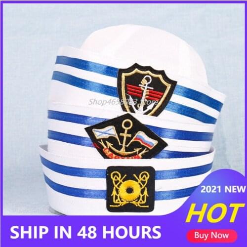 White Navy Marine Captain Cap New Adult Kids Sailors Party Cosplay Military Hats With Anchor Sea Boating Nautical Children Hats
