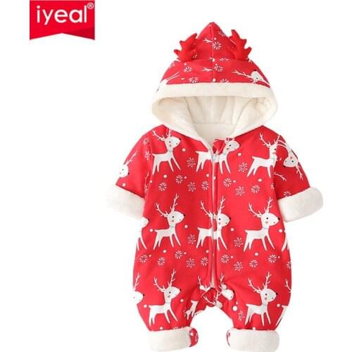 IYEAL Newborn Baby Cartoon Hooded Deer Christmas Romper Jumpsuit Girl Boy Long Sleeve Warm Outfit Rompers Kids Toddler Clothes