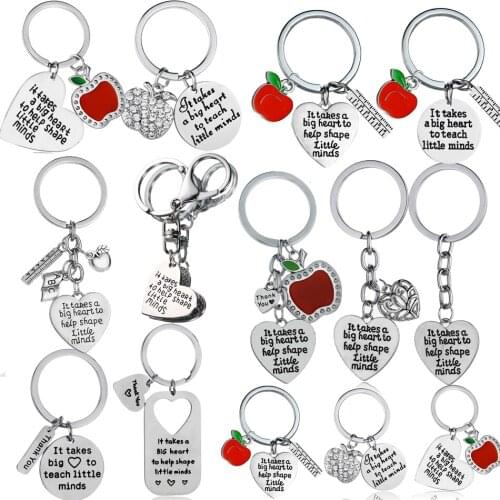 It Takes A Big Heart To Help Shape Little Minds Keychains Heart Apple Charm Pendant Keyrings Teachers Day Gifts Jewelry Fashion