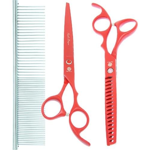 Purple Dragon 7 inch Professional Pet Dog Scissors Japan 440c Fish Bone Thinning Cutting Shears Dog Cat Grooming Clipper B0030B